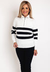 Micha Striped Quarter Zip Knitted Sweater, Off-White & Navy