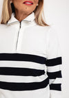 Micha Striped Quarter Zip Knitted Sweater, Off-White & Navy