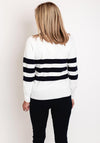 Micha Striped Quarter Zip Knitted Sweater, Off-White & Navy