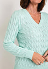 Micha V-Neck Cable Knit Sweater, Mint