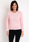 Micha Round Neck Cable Knit Sweater, Pink