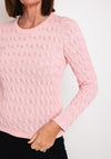 Micha Round Neck Cable Knit Sweater, Pink