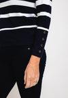 Micha Button Detail Striped Sweater, Navy & White
