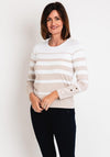 Micha Button Detail Striped Sweater, Beige & White