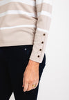 Micha Button Detail Striped Sweater, Beige & White