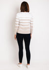 Micha Button Detail Striped Sweater, Beige & White