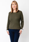 Micha Chiffon Cuff Textured Knit Jumper, Green