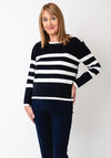 Micha Striped Knit Button Shoulder Jumper, Navy
