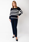 Micha Striped Knit Button Shoulder Jumper, Navy