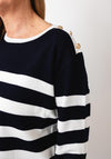 Micha Striped Knit Button Shoulder Jumper, Navy