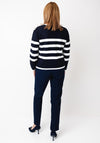 Micha Striped Knit Button Shoulder Jumper, Navy