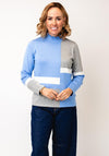 Micha Colour Block Frill Neck Jumper, Blue