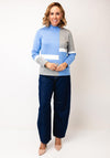 Micha Colour Block Frill Neck Jumper, Blue