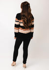 Micha Stripe Frill High Neck Jumper, Black & Beige