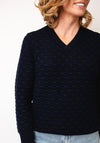 Micha Textured Knit V Neck Jumper, Navy