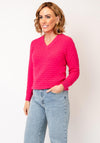Micha Textured Knit V Neck Jumper, Fuchsia Pink