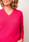 Micha Textured Knit V Neck Jumper, Fuchsia Pink