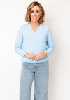 Micha Textured Knit V Neck Jumper, Light Blue