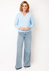 Micha Textured Knit V Neck Jumper, Light Blue