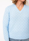 Micha Textured Knit V Neck Jumper, Light Blue