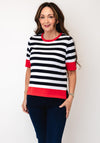 Micha Short Sleeve Stripped Fine Knit Top, Navy
