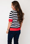 Micha Short Sleeve Stripped Fine Knit Top, Navy
