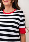 Micha Short Sleeve Stripped Fine Knit Top, Navy