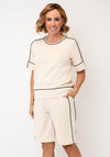 Micha Contrast Detail Round Neck T-Shirt, Beige