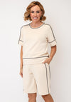 Micha Contrast Detail Round Neck T-Shirt, Beige