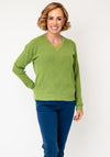 Micha Ribbed V Neck Sweater, Green