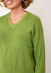 Micha Ribbed V Neck Sweater, Green