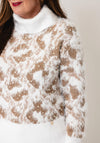Micha Textured with Pearl Detail Jumper, Brown and White