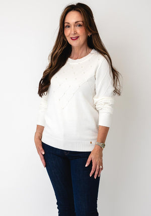 Micha Stitch with Pearl Detail Knitted Jumper, Cream