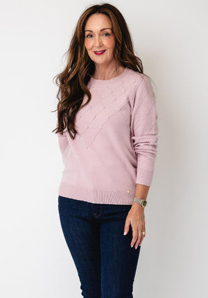 Micha Stitch with Pearl Detail Knitted Jumper, Pink