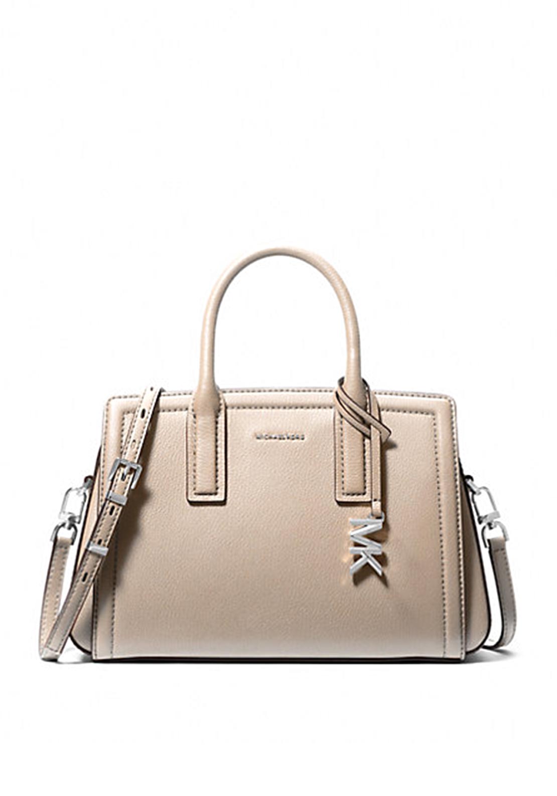 MICHAEL Michael Kors Laila Pebbled Leather Satchel Bag, Light Sand