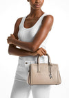 MICHAEL Michael Kors Laila Pebbled Leather Satchel Bag, Light Sand