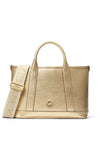 MICHAEL Michael Kors Luisa Metallic Leather Small Satchel Bag, Pale Gold