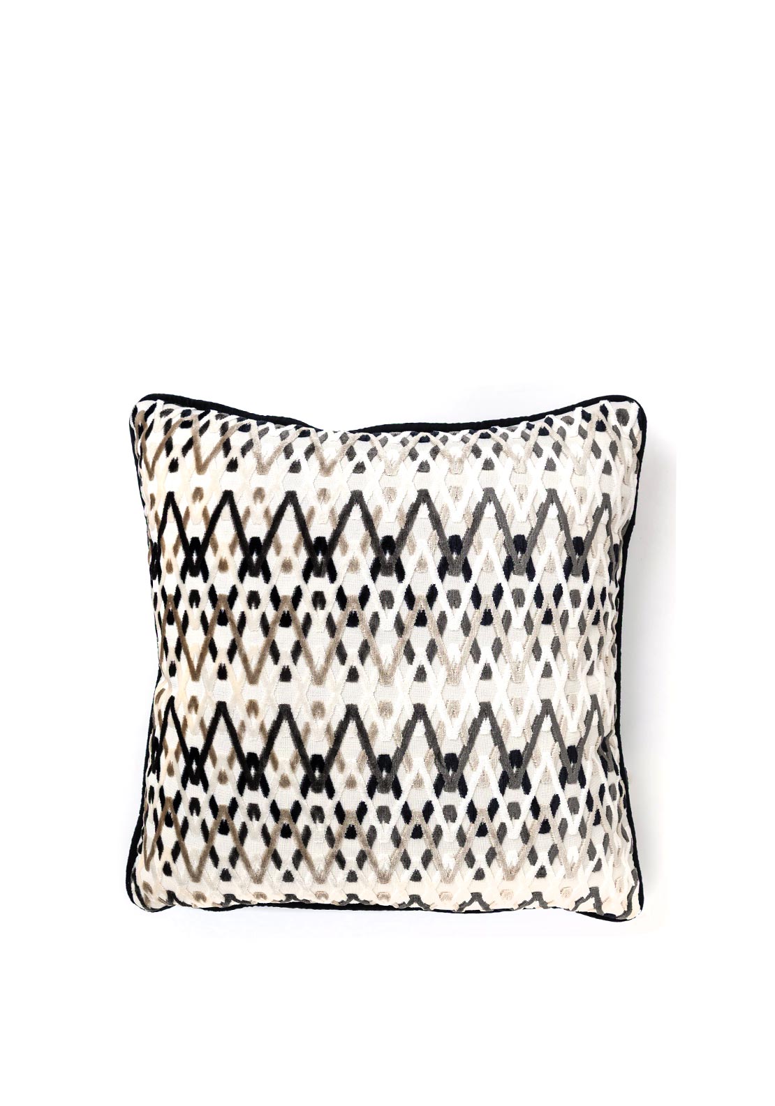 The Home Studio Zig Zag Detail Feather Cushion 45x45cm, Black Multi