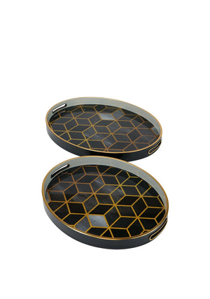 Mindy Brownes Set of 2 Geometric Trays, Navy