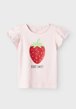 Name It Mini Girl Folly Glitter Short Sleeve Top, Ballerina