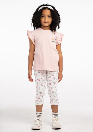 Ebita Mini Girl Floral Top Legging Headband Set, Pink