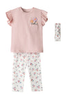 Ebita Mini Girl Floral Top Legging Headband Set, Pink