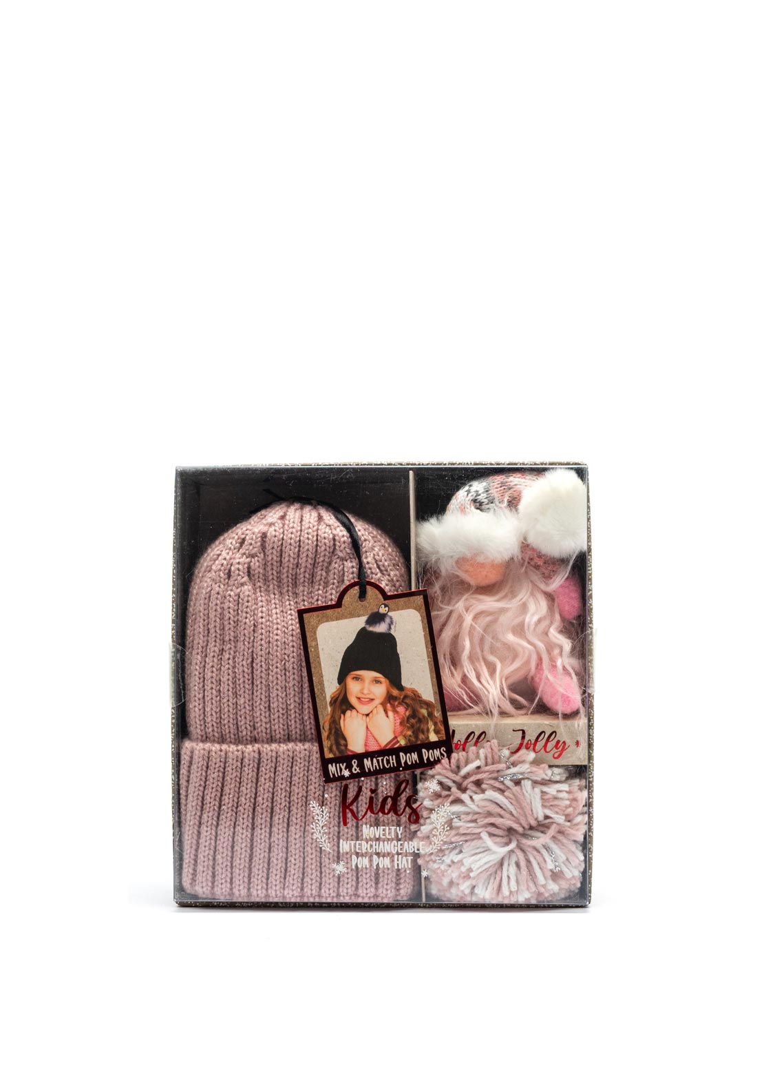 Brandwell Interchangeable Pom Pom Hat Gift Set, Pink