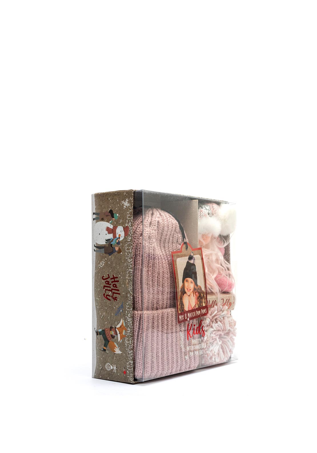Brandwell Interchangeable Pom Pom Hat Gift Set, Pink