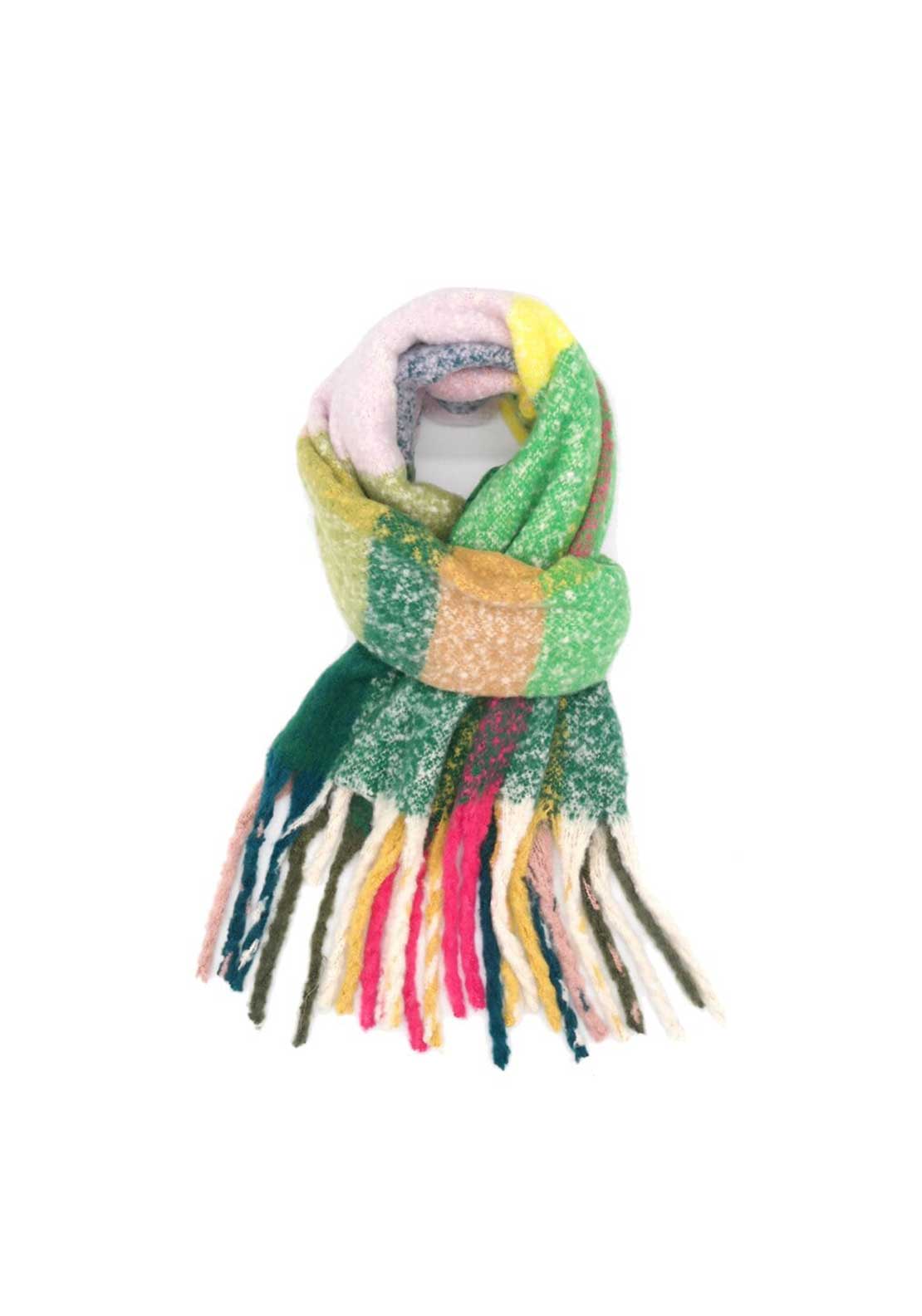 Miss Sparrow Vibrant Check Scarf, Green Multi