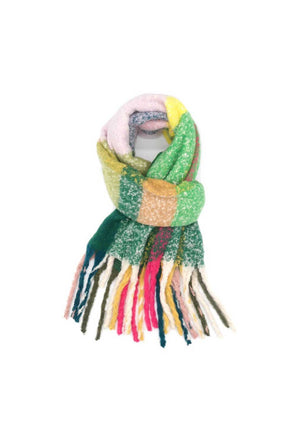 Miss Sparrow Vibrant Check Scarf, Green Multi
