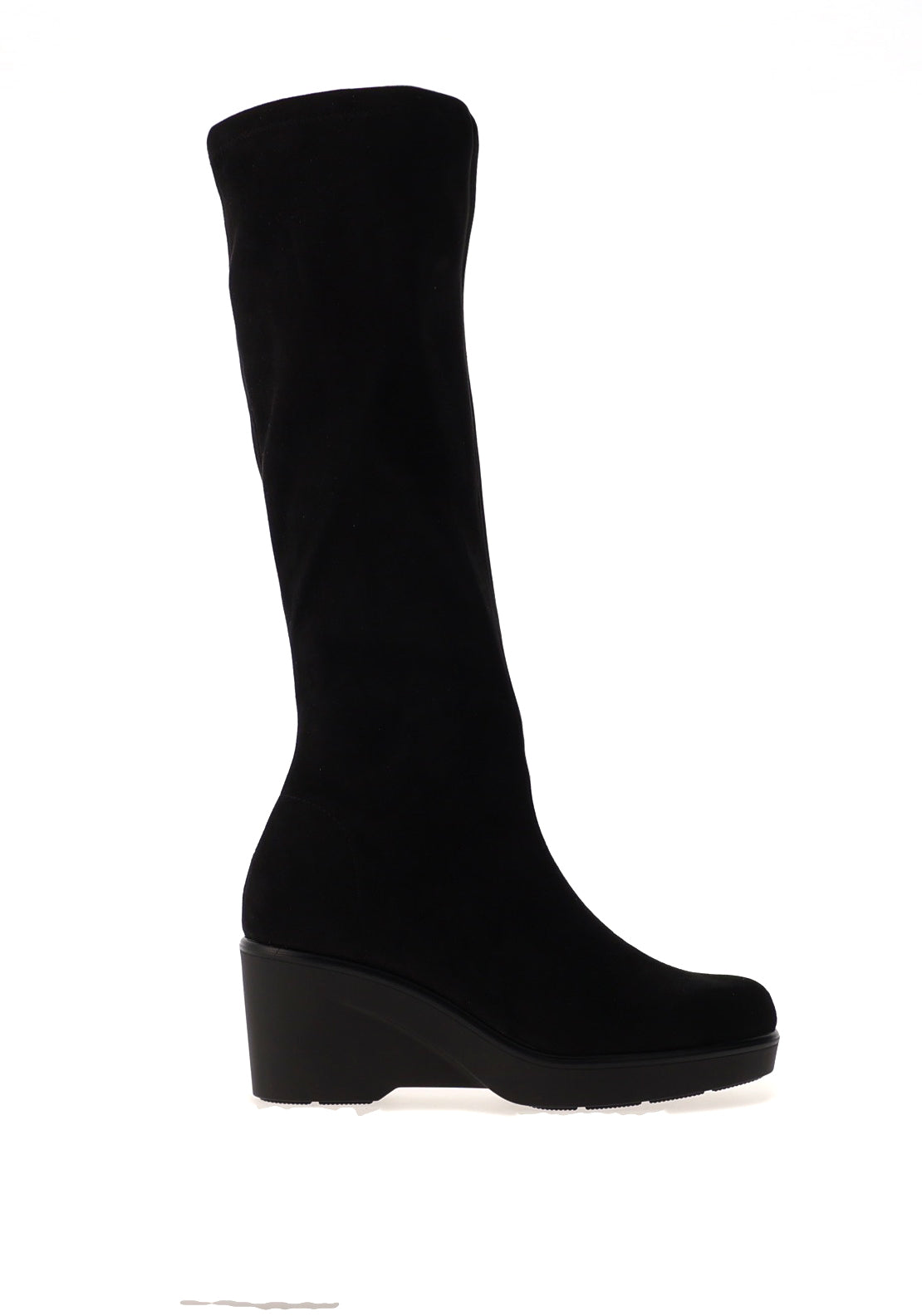 MISS ELASTIC Wedge Heel Knee High Boots, Black