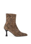 MISS ELASTIC Snake Print High Heel Ankle Sock Boot, Brown
