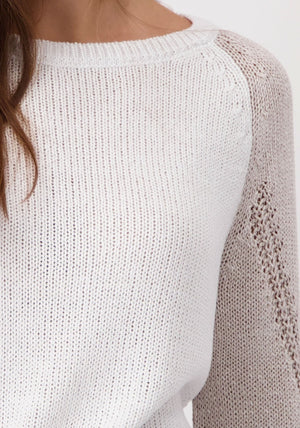 Monari Colour Block Knit Jumper, White and Beige