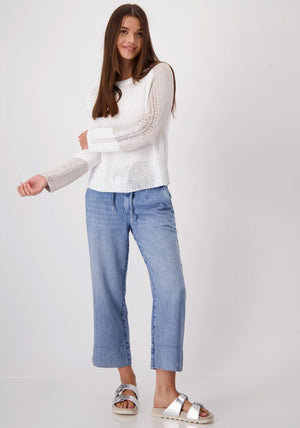Monari Colour Block Knit Jumper, White and Beige